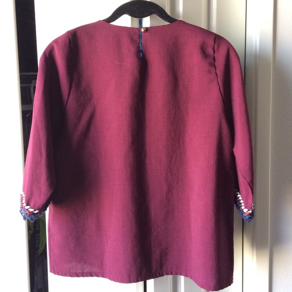⭐️Wine Red Boxy Top with Braided Tweed Fringe Trim - Picture 7 of 8